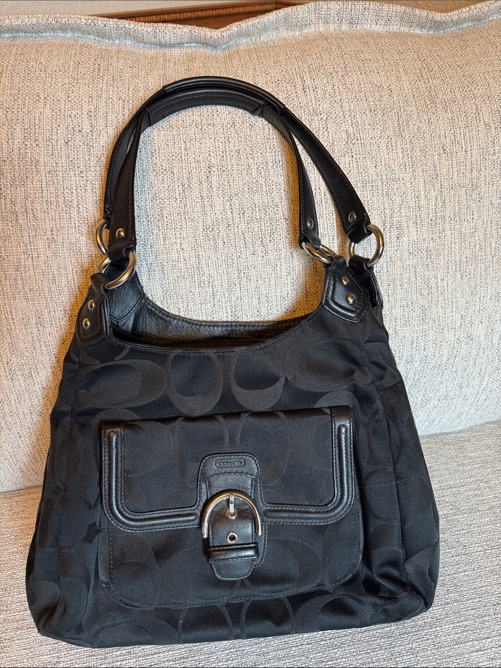 Y2K Coach Black Signature C Hobo Shoulder Bag Buckle F20742